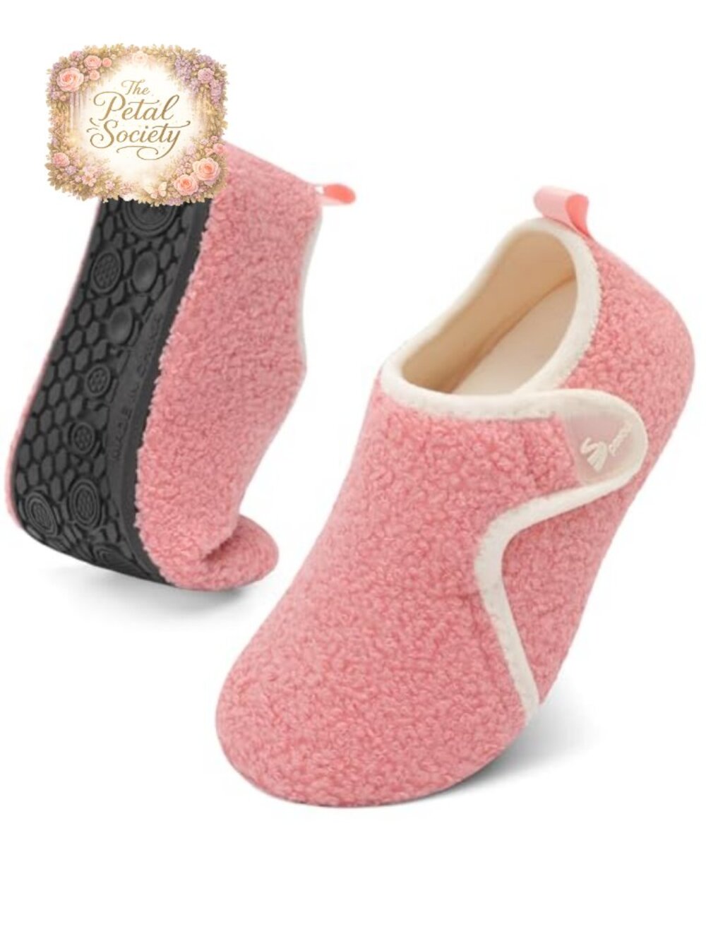 Faux Fur Suede Slippers Rubber Soles Slip On Adjustable Hook Loop Indoor House